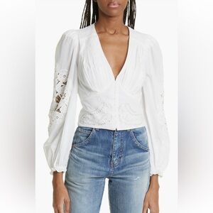 FARM Rio eyelet and lace trim cotton blouse